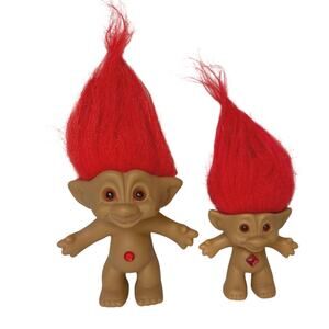 ACE NOVELTY 3" AND 4” TROLL DOLL RED HAIR-ORANGE EYES - BELLY BUTTON RED JEWEL